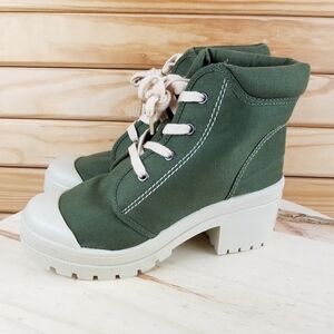 Army Green Combat Military Canvas Moto Biker Ankle Boots Lace-up Size 7 US NEW